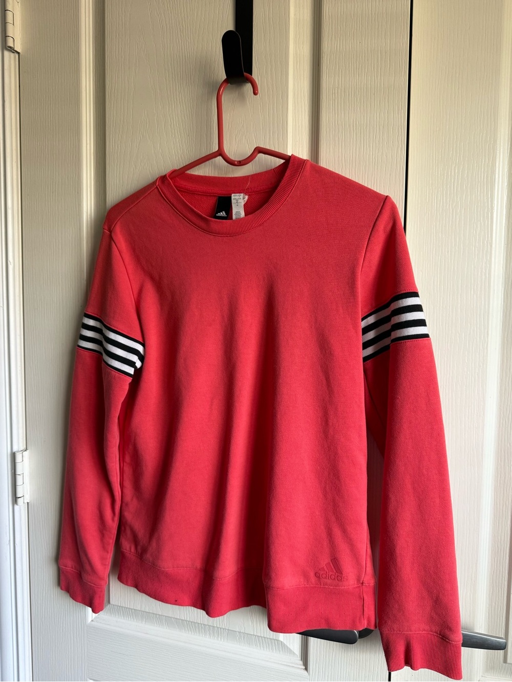 Adidas Women’s Pink Crewneck Sweatshirt with Stripe Sleeve Detail